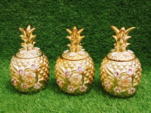 (BARU) toples nanas gold set 3 / pajangan keramik hias / pajanagn lemari kaca / pajangan keramik import