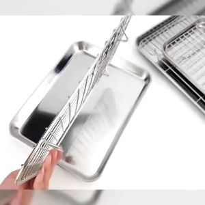 【BHQ&HOME】ถาดพร้อมตะแกรง 304 สแตนเลส ถาดรองน้ำมัน