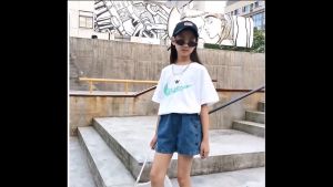 Girls denim shorts for outdoor wear summer new style loose medium large thin girls versatile embroidered little heart pants