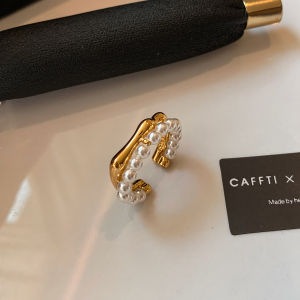 CAFFTI | French Style Silver Double Layer Pearl Open Ring
