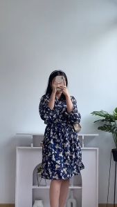 [Basica Moda] 6955 Gaun Dress Mini Wanita Hybrida Motif Floral Chiffon Import