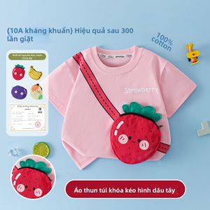 Lomitoo | Áo Thun Tay Ngắn Có Túi 3D Hình Cartoon Cotton