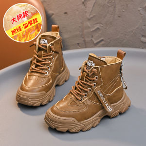 Boys Martin Boots Fleece Lined Warm Snow Boots Childrens Leather Boots Low Top Zipper Closure Anti-Slip Rubber Sole