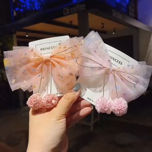 LD-C1268 Jepit Rambut Pita Anak Motif Rumbai Bola Bola / Jepitan Rambut Pita Pompom Anak Perempuan