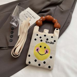 กระเป๋าถือสะพายไหล่ข้างเดียวถักแบบพกพาขนาดเล็กสำหรับผู้หญิง กระเป๋าโทรศัพท์มือถือแบบสะพายข้าง กระเป๋าถือแบบมินิ กระเป๋าสะพายข้างแบบอเนกประสงค์