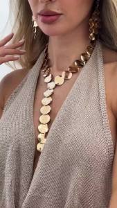 KunJoe Luxury Metal Sequins Long Chain Necklace for Women Trendy Retro Geometric Round Y-shaped Pendant Necklace Neck Jewelry