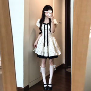 PEIZIXUAN | French White Puff Sleeve Polka Dot Dress Summer New Style Petite Slim