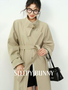 Retro British Style Stand Collar Loose Womens Trench Coat