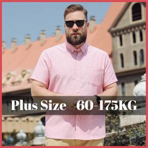60-175KG Mens Plus Size Oversize Loose Summer Tops Man Fashion Casual Stripe Short Sleeve Shirt