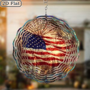Patriotic Metal Wind Chime Outdoor 360 Rotating Hook American Flag Decor Garden Art Soothing Sound Porch Hanging