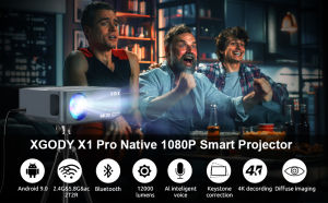 XGODY X1 Android TV Smart Projector 4.5 inch LCD Screen Native 1080P HD 12000 Lumens Portable Projector Support 8K 5G Wifi Display Bluetooth 5.0 Free Shipping