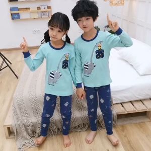 K110 ชุดนอนเด็ก ชุดนอนเด็กแขนยาว ชุดนอนเด็กแขนยาวลายช้างสีฟ้า ผ้า Cotton 100% รับประกันเนื้อผ้า เพรดพรีเมี่ยม ใส่สบาย 10