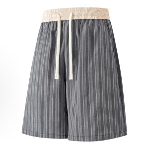OUMULONG | Smoke Grey Quick Drying Striped Shorts Men Summer Leisure Sport Pants