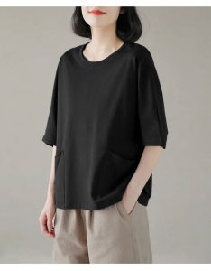 Loose Fit Pure Cotton Short Sleeve T-Shirt Womens round Neck Basic Shirt plus Size Summer Slimming Korean Style Commute