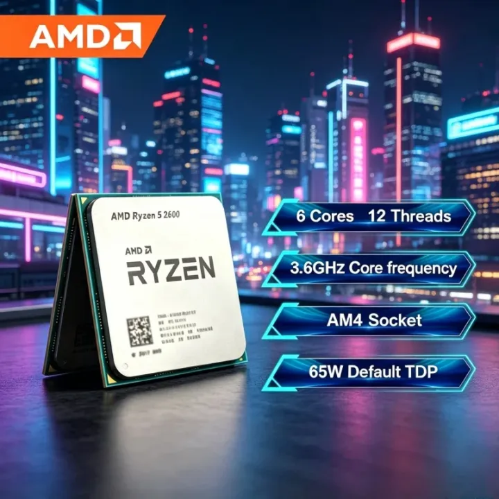 AMD | AMD Ryzen 5 2600 AM4 Socket Original CPU 3.4 to 3.9GHz 6 Cores 12 Threads No Retail Box for Multi-scenario Desktop