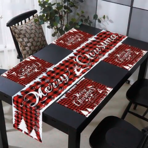Christmas Table Flag & Placemat Set - Merry Christmas Holiday Party Decor