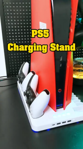 P5/P5 Slim Universal Multi functional Cooling Fan Base 7-color Light Effect Earphone Hook with CD Storage Shelf PS5 Game Controller