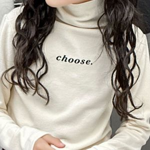 Áo Thun Nữ Tay Dài Cổ Cao Hai Mặt Bằng Vải Nhung Dệt Kim Thời Trang Thu Đông Mới Về in Chữ Phong Cách Thường Ngày Cho Bé Gái