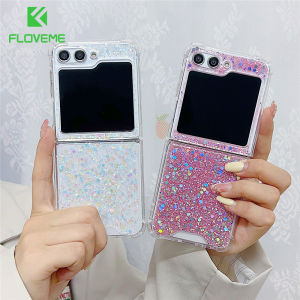 FLOVEME Glitter Bling Sequins Folding Phone Case For Samsung Galaxy Z Flip 5 Flip 4 Flip 3 5G Luxury Ultra Thin Four Corner Anti-fall Hard PC Shockproof Back Cover For Galaxy Z Flip 5 Flip 4 Flip 3