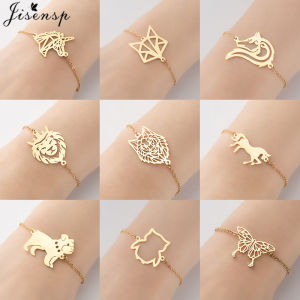 Stainless Steel Animal Charm Bracelets for Women Origami Fox Lion Dog Horse Butterfly Bracelets Bangles Party Jewelry Accessory