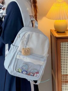 กระเป๋าเป้สะพายหลังใส่หนังสือแบบใสสำหรับผู้หญิง ความจุขนาดใหญ่ กระเป๋าเป้สะพายหลังแบบสะพายไหล่คู่สำหรับนักเรียนมัธยมต้นสไตล์เกาหลี