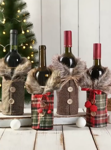 Mulon Christmas Santa Wine Bottle Cover Set - 3PC Hat Scarf & Velvet Cloak Coat Festive Holiday Table Decor