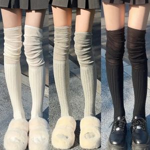 2Pairs Women Thermal Socks Hosiery Autumn Winter High Tube Socks Splicing Stockings Knee-socks Korean Preppy Style Casual Sock