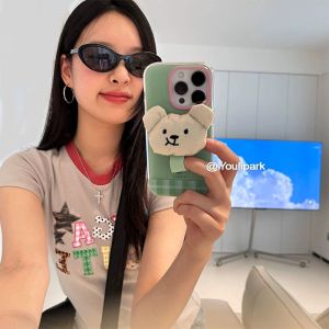 Cute 3D Bear Ring Phone Case for Apple 17 Huawei Mate/P80 Nova14 Xiaomi 17/K80/Note15 Oppo Reno Honor 400 Female Vivo