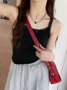 เสื้อกั๊กผ้าลูกไม้แขนกุดสไตล์ฝรั่งเศส Pure Desire สำหรับผู้หญิงในฤดูร้อน เสื้อผ้าทำงานสไตล์เกาหลีทรงเข้ารูปสั้น เสื้อผ้าทำงานคอวี