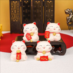 YESPERY 1/4Pcs Cute Resin Mini Lucky Cat Ornaments Cartoon Fortune Cat Miniature Figurine Micro Landscape Crafts New Year Decoration Home Car Decor