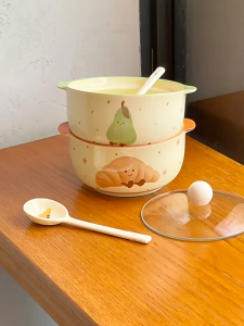Premium Ceramic Ramen Bowl With Spoon Microwave Safe Noodle Bowl Soup Bowl Japanese Style Kitchen Tableware