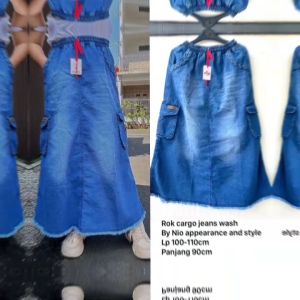 Rok Amie Bahan Jeans Wash Karet Pinggang Saku Aktif Model Rok A Model Terbaru