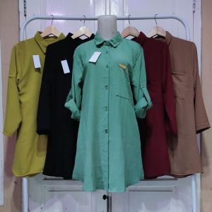 tunik crinkle airflow premium lengan lipat jumbo baju atasan wanita muslim kekinian viral baju lebaran terbaru atasan tunik Airflow Lembut Panjang Formal Kancing Nyaman