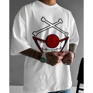 Bandai | One Piece Mens T-shirt Buggy The Clown Summer and Autumn Japanese Anime Boys Childrens Short-sleeved Parent-child Outfit