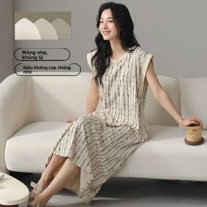 MiiOW | Váy ngủ không tay mùa hè Catman có đệm ngực cho nữ dáng rộng cỡ lớn Quần áo mặc nhà bằng cotton pha trộn polyester