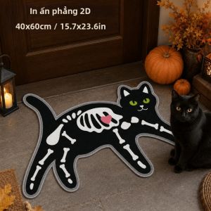 VIKAMA Halloween Skeleton X-Ray Mèo Đen Trái Tim Hồng Thảm Chống Trơn Trượt Thấm Hút Dễ Dàng Làm Sạch Thảm Cho Phòng Tắm Phòng Ngủ Trang Trí Nhà