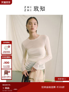 ZhiZhi Spring Womens Slim Fit round Neck T-Shirt Nylon Fabric Breathable Skin-friendly Long Sleeve Transparent Effectiveness