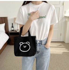 Mini Bear Canvas Bag Summer 2025 Handheld Lunch Bag Cute Student Female Student Bag JIFANPAUL Brand Korean Style Soft Bag