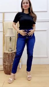 Celana Highwaist Kancing 5 Jeans Wanita Jumbo Big Size 27-38