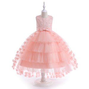 Elegant Flower Trailing Girls Party Dress Christmas Costume Tulle Bow Wedding Princess Dresses Girl Birthday Bridesmaids Evening