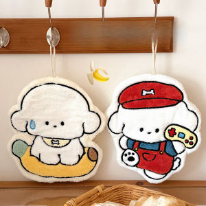 1/4 Pcs Cute Puppy Hand Towel Thickened Quick Drying Absorbent Handkerchief Cloth Coral Fleece Kitchen Bathroom Towel