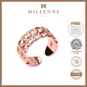 MILLENNE Millennia 2000 Double Chain Link Rose Gold Ring with 925 Sterling Silver