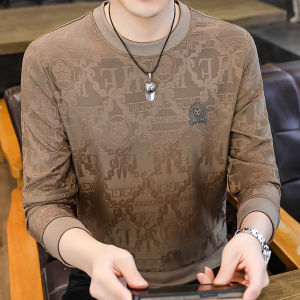 Mens round Neck Fleece Lined Thickened Long Sleeve Casual Sweatshirt Fashionable Autumn Winter Top Comfortable Loose Fit T-Shirt