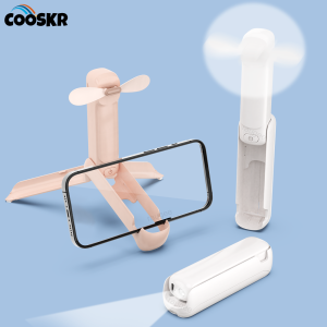 Portable Min Fan Foldable Handheld Fan USB Rechargeable Fan 3 Speeds Hand Held Small Pocket Fan with LED Light 2000mAh Battery