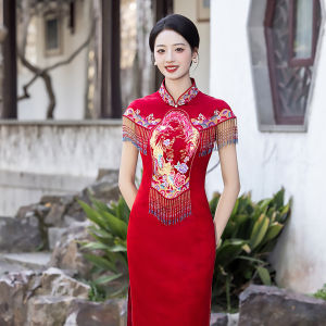 Red Traditional Chinese Wedding Dress Summery Elegant