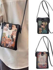 Cute Floral Print Small Crossbody Phone Bag Womens Single Shoulder Bag Zipper Key Chain Coin Purse Cartoon Style PU Leather