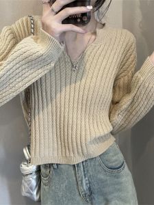 เสื้อสเวตเตอร์คอวีแขนยาวทรงหลวมสำหรับผู้หญิง ฤดูใบไม้ร่วง/ฤดูหนาว เสื้อชั้นในสั้น เสื้อชั้นในยาว เสื้อคลุมกันหนาว