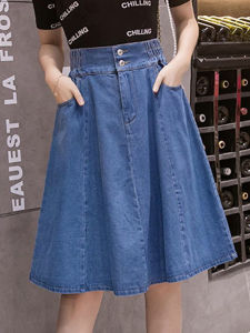 High Waist A-Line Mini Skirt Womens Denim Anti-Light Spring Summer plus Size Cotton Gauze Pleated Skirts Korean Style