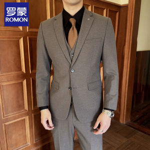 Romon Suit Suit Mens Silm Groom Wedding Suit Formal Wear Brown British Style Handsome Small Suit Mens Jacket