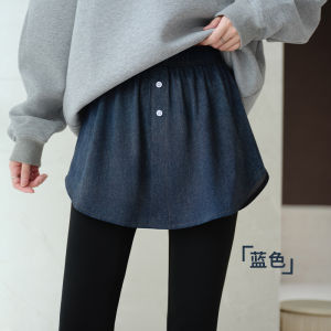 MiiOW Denim Small Fart Curtain Womens Autumn Winter Sweater Shark Pants Bandage Dress Inner Hem Thigh-Length Plus Size Bottoming Skirt